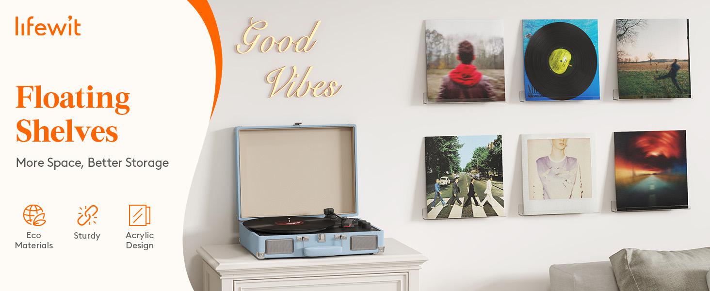 Lifewit Floating Shelves for Vinyl Record, Acrylic Wall Shelf Room Decor for Book/Photo/Picture Storage in Bedroom, Living Room, Bathroom
