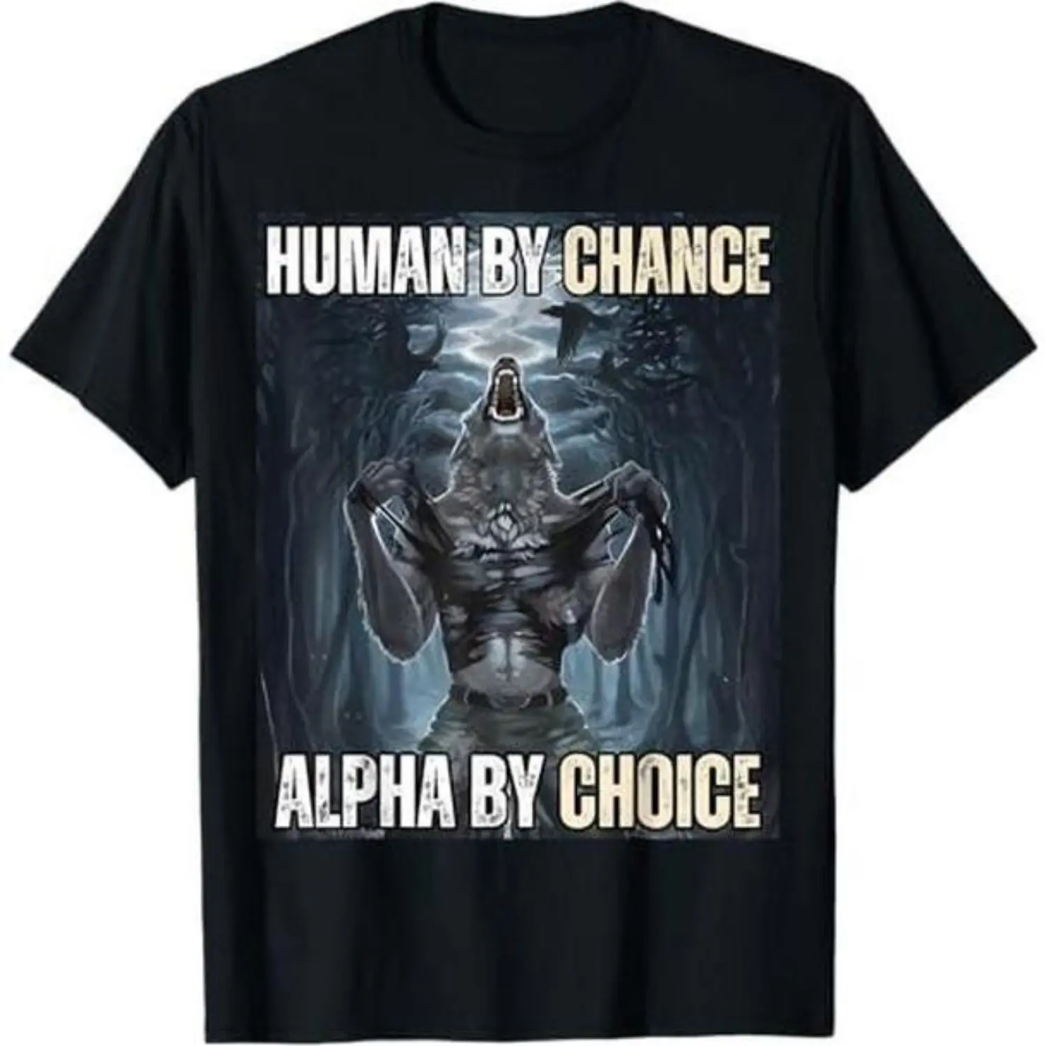Men's Edgy Streetwear Graphic T-shirt, Vintage Distressed Werewolf Print, 100% Pre-Shrunken Cotton Menswear, Casual Slim Fit, Tshirt, Clothes, Round Neck
