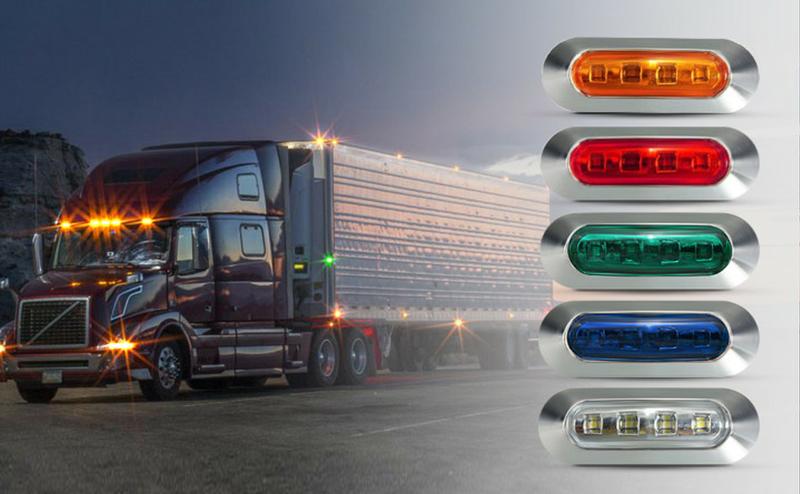 DIBMS 10PCS Red DC12V-24V 4 LED Side Marker Indicator Lights Lamp Front Rear Tail Clearance Lamp Interior Lights with Chrome Bezel Universial for Auto Car Bus Truck Lorry Trailer Boat Deck Courtesy