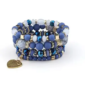 The Midnight Grace Stack Bohemian-Inspired Navy-Blue & White Bracelet Set with Gold Accents for Everyday Wear