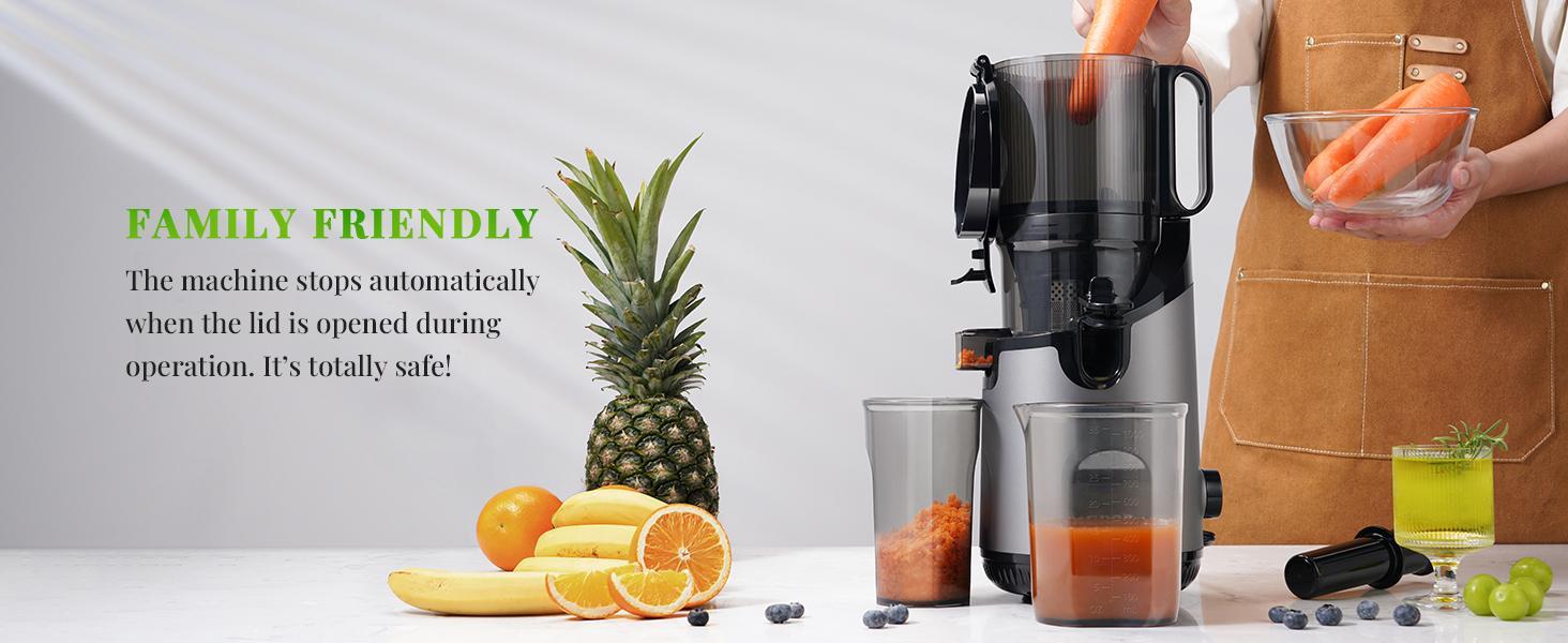 GDOR Cold Press Juicer with 5.3" Wide Feed Chute 150NM Powerful Motor Slow Masticating Extractor High Juice Yield Easy to Clean Fits Whole Fruits & Vegetables Black