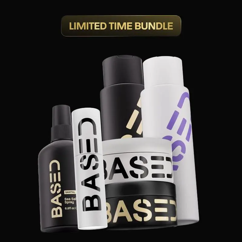 BASED Luxury Deluxe Daily Hair Care Kit| Cleanser, Conditioner, Fluff Powder, Hair Mud, Hair Balm, Texturizing Spray + Wood Comb| Sulfate-Free, Salon Grade Effect