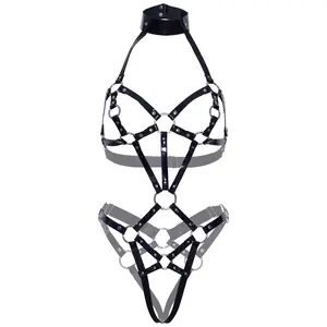 Leg Avenue Whip Appeal Vegan Leather Harness Teddy Bodysuit