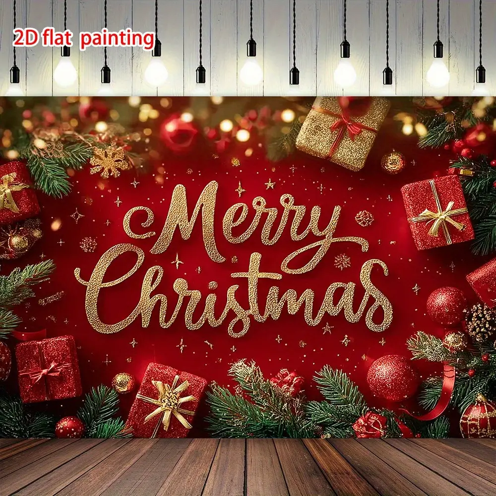 Lightweight Polyester Christmas Party Background Banner - Geometric Letters Photo Backdrop, Machine-Washable Festive Party Supplies, Indoor-Outdoor Decor, Party Background Banners