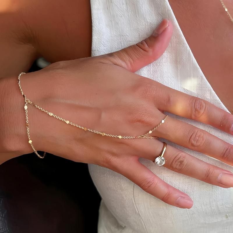 17KM 3Pcs Adjustable 14K Gold-Plated Stack Bracelets - Trendy Dainty Ring Hand Chain