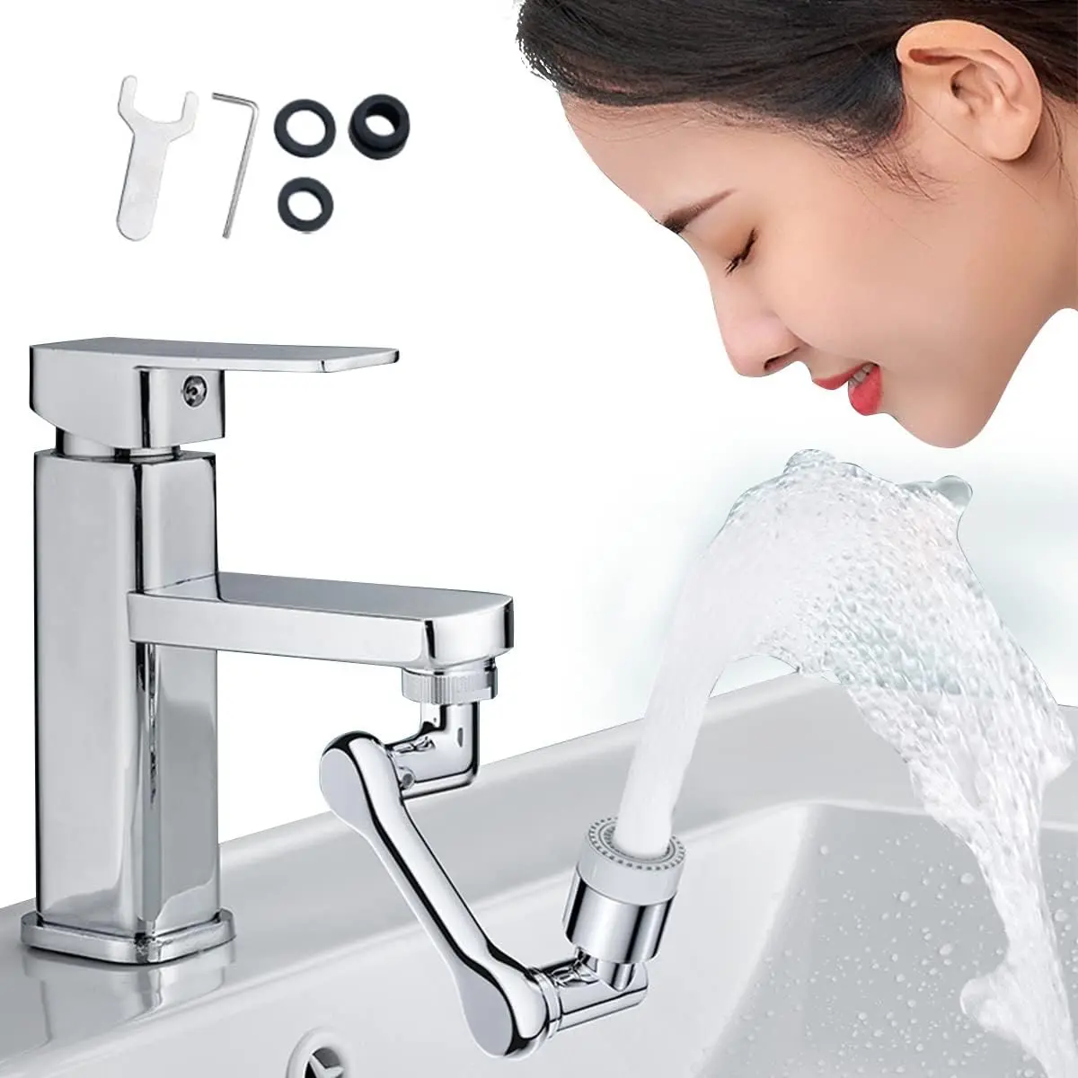 Stainless Steel Bathroom Sink Faucet Aerator Extender - 1080° Rotatable, Dual-Mode Swivel, Adapter Included, Rotates Water Flow, Resists Daily Wear, Plumbing Fixture Attachment