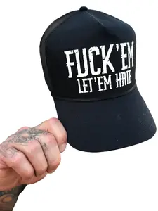 The Drive Clothing 'LET ’EM HATE' Curved Bill Black Hat - Adjustable Snapback Hat With White Print, Mesh Back Curved Brim Design, Classic Streetwear Baseball Style For Everyday Comfort And Confident Casual Wear