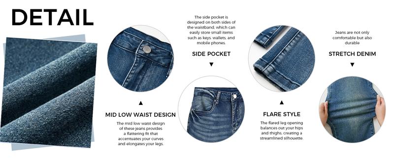 EMMIOL Women’s Y2K Vintage Denim Flare Jeans – Stretch Wide Leg Mid-Low Waist Casual Bootcut Jeans Outfit For Trendy Streetwear