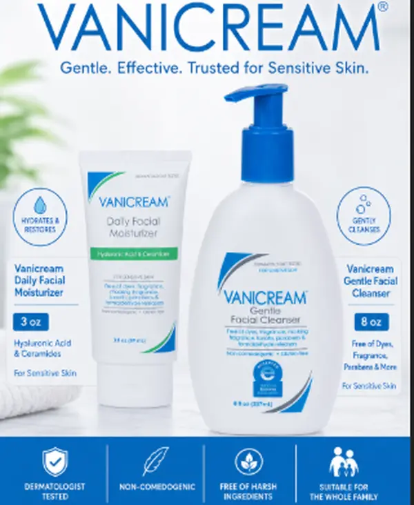 Vanicream Sensitive Skin Duo Bundle - Daily Facial Moisturizer Lotion (3 Oz, Lightweight, Hydrating, Hyaluronic Acid, Lock-in Moisture) + Gentle Facial Cleanser with Pump (8 Oz)