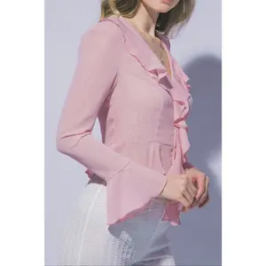 Mia Ruffle Front Flare Sleeve Blouse