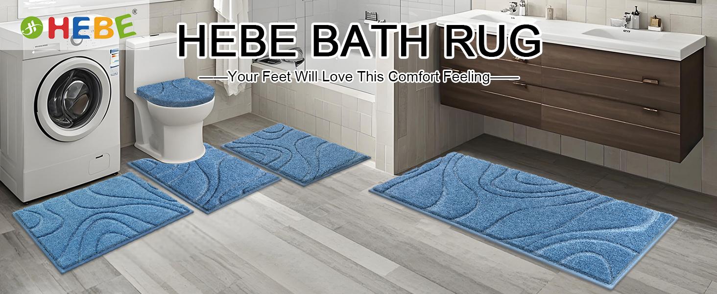 [SpringGlowUp] HEBE Washable Bathroom Rugs Sets 5 Piece, Soft Absorbent Microfiber Bath Mat for Bathroom, Non Slip Washable Bath Rug Set with Toilet Cover, Bath Runner and U-Shaped Contour Toilet Rug