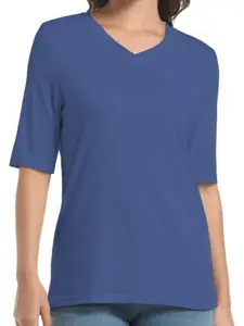 Women's V-Neck Short Sleeve T-Shirt, Soft Stretch Cotton Casual Loose Fit Solid Blouse, Daily & Summer Versatile Top