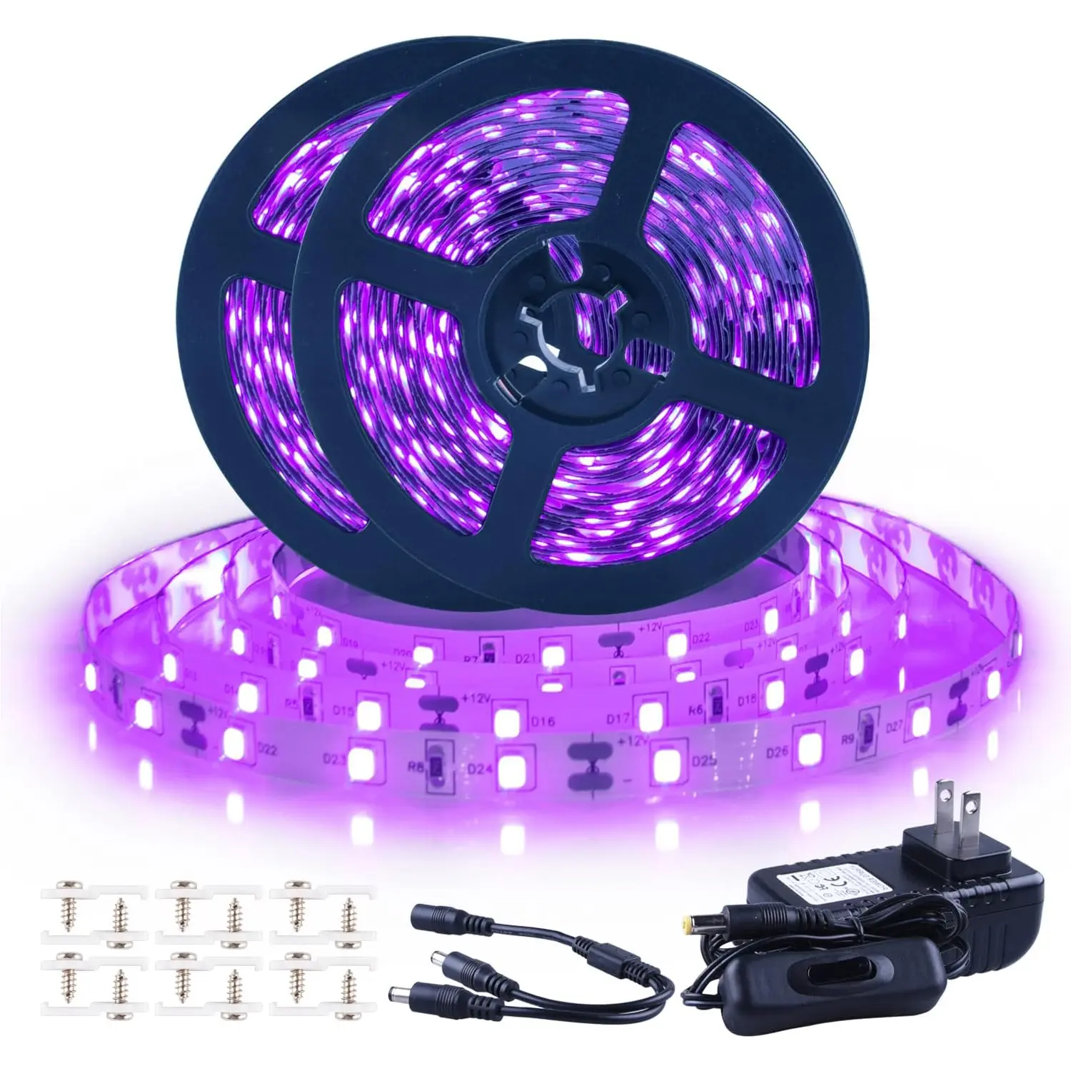 Black Light Strip, 40ft/12m、32.8ft/10m Flexible UV Black Light with LED kit,  12V UV Light, Indoor Dance, Bedroom Decoration，Stage, Birthday, Wedding, Dark Party,not Waterproof