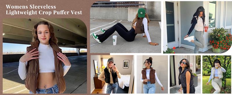 YeeZaa Women's Cropped Puffer Vest Zip Up Stand Collar 2025 TikTokShopHolidayHaul Christmas Sleeveless Padded Outerwear with Pockets Black Brown Green Tops