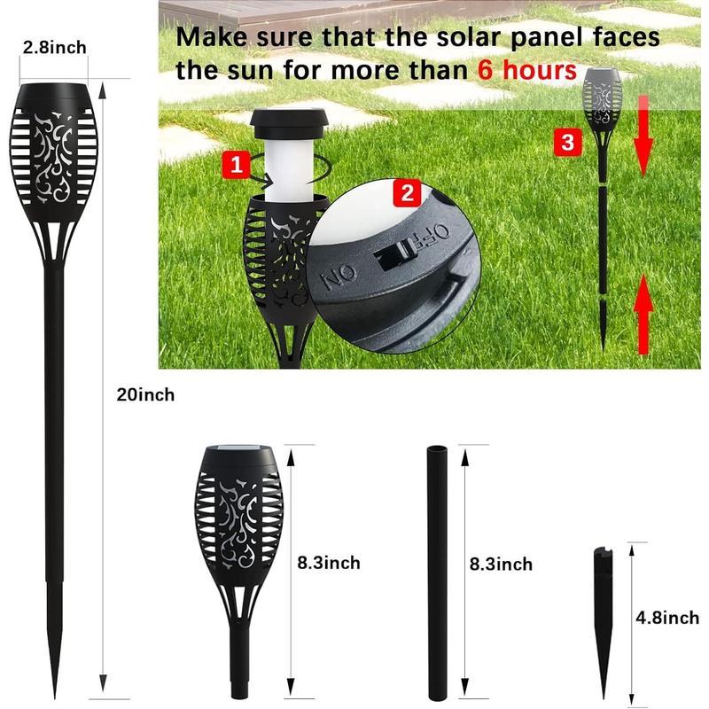 BougeRV 20.5 inch Solar Powered Fire Flame Design Garden Light, 4 Counts Outdoor Flame Effect Ground Plug Light, Lawn Lights, Outdoor Lights, Decorative Outdoor Atmosphere Light for Yard, Garden, Lawn