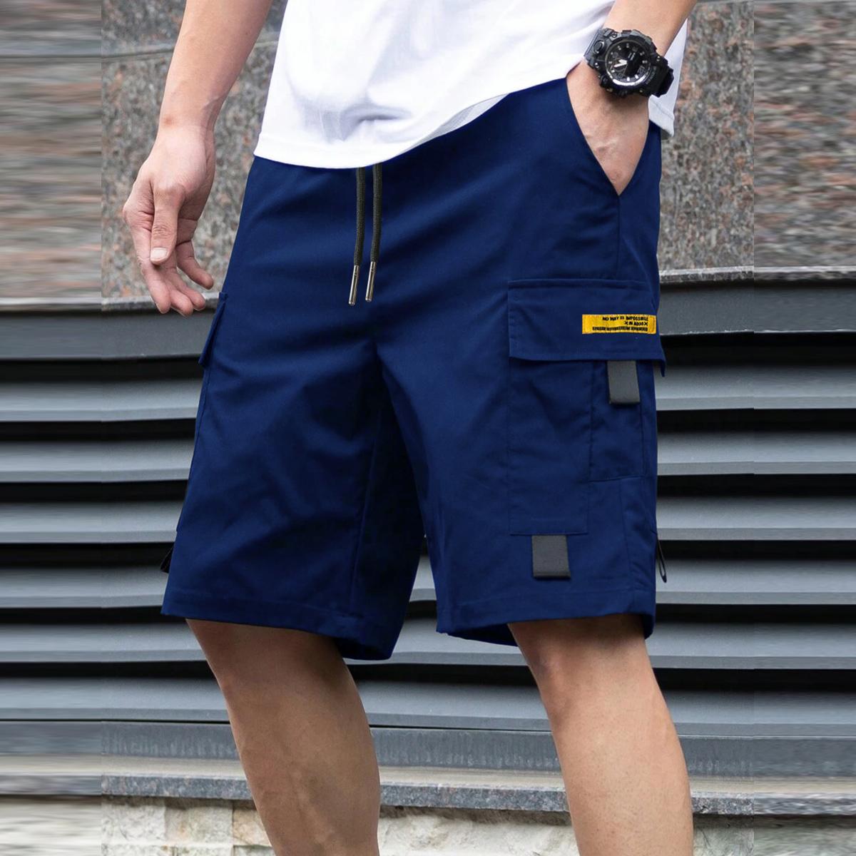 3pcs Men's Casual Cargo Shorts with Drawstring Waist, Flap Pockets, and Label Patches - Ideal for Summer Outdoor Wear , Daily Wear Shorts|Smooth Texture Shorts|No Lining Shorts