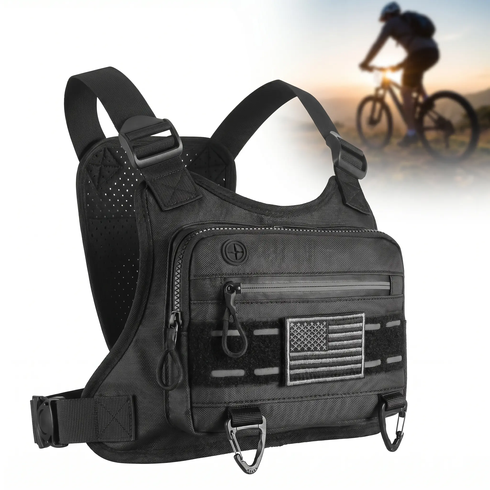 Men's Tactical Chest Pack, Water-Resistant Nylon Running & Workout Vest with an Anti-Theft Pocket, Adjustable Straps & Reflective Trim, Running Fanny Pack, Tactical Fanny Pack