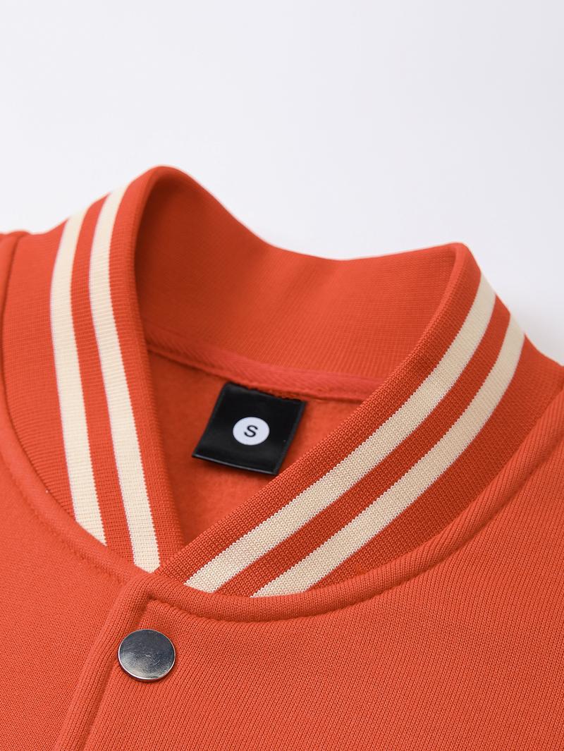 Men's Baseball Jacket Polyester Durable Wind-Resistant Orange & Apricot Colorblock Money, BOY, Rabbit, "$" Graphic Varsity Coat Y2K Vintage Retro Classic Old-School Casual Sports SWAG Streetwear Light Fleece-Lined Winter Jacket Trendy Gift for Boyfriend