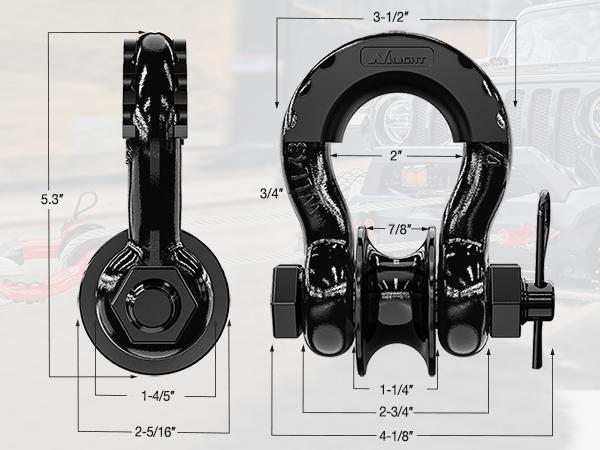 Nilight 3/4" D Ring Shackle with Towing Pulley 2 Pack 4.75 Ton (9500 Lbs) 7/8" Pin Heavy Duty Off Road Recovery Shackle with Isolators Washer Kit for Jeep Truck Tractor Vehicle ATV UTV