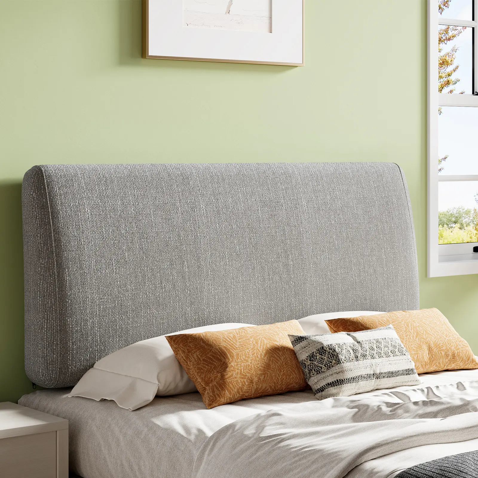 【DealsForYouDays】Pinmoco Modern Upholstered Headboard - Soft Curved Foam, Height Adjustable, Ergonomic, Sturdy, Wall-Safe, Headboard Only for Bed - Compatible with Full/Queen/King Platform Bed Frames, Home Accessory, Headboard For Bed