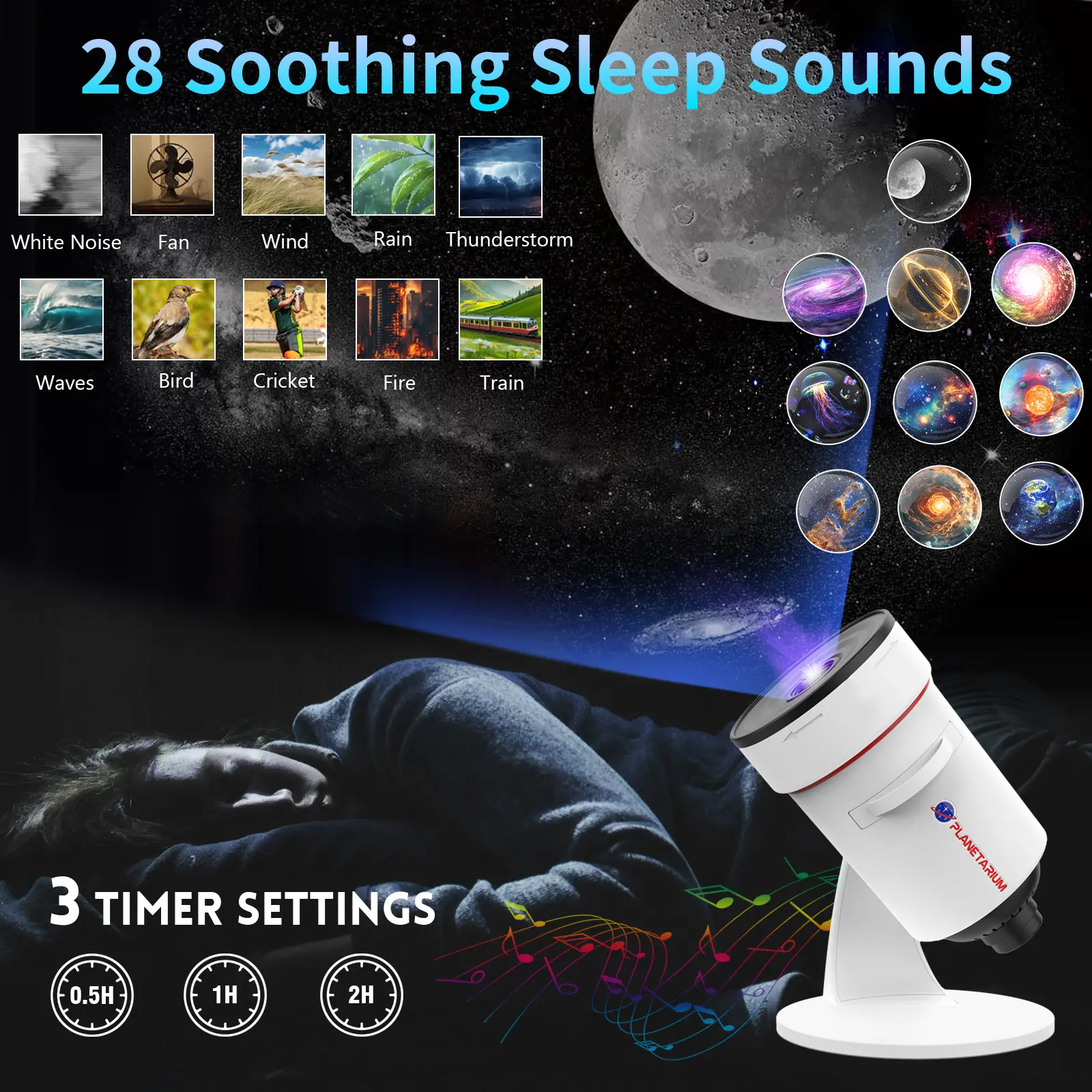 VanSmaGo 2026 Upgrade Galaxy Projector with Glass Discs - 10 Discs White Noise Machine, Adjustable Volume Sleep Sound Machine, Kids Room Valentine's Day Solar System Night Light X004OT3WNL, Sleep Aid