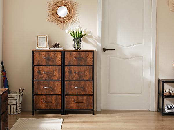 Dresser for Bedroom, Storage Drawers, Skinny Fabric Storage Tower with 4 Drawers