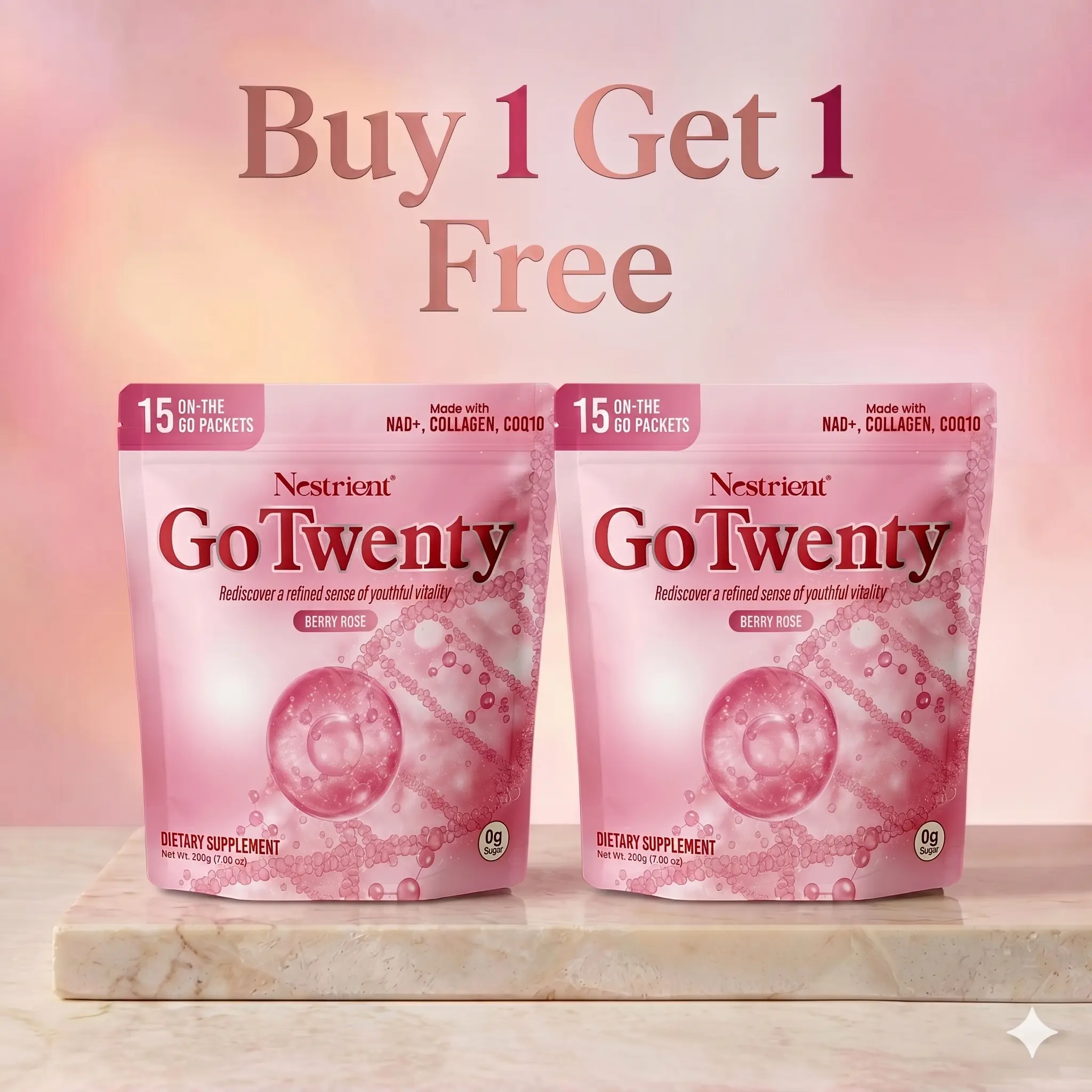 GoTwenty Daily Wellness Drink Mix | Collagen, NAD+ & CoQ10 | Berry Rose Flavor | 20 On-The-Go Packets | Nestrient, Gift for Mother, Mother'day Gift, Supplement, Edible, Dietary, Fitness, Healthcare, Beauty, Colagen, Natural, Acid, Zinc, Support for Women