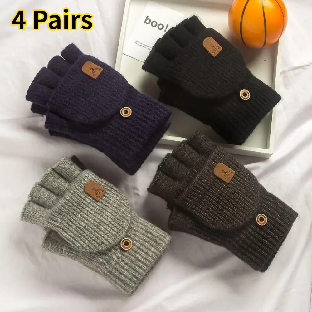4-Pair Knitted Fingerless Gloves Winter Thicken Warm Touch Screen Gloves for Men Women Gloves Warm Half Finger Student Gloves