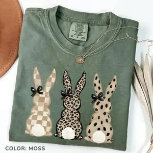UrbanHalo - Comfort Colors Neutral Easter Bunnies Tshirt Leopard Checkered Patterns Coquette T-shirt