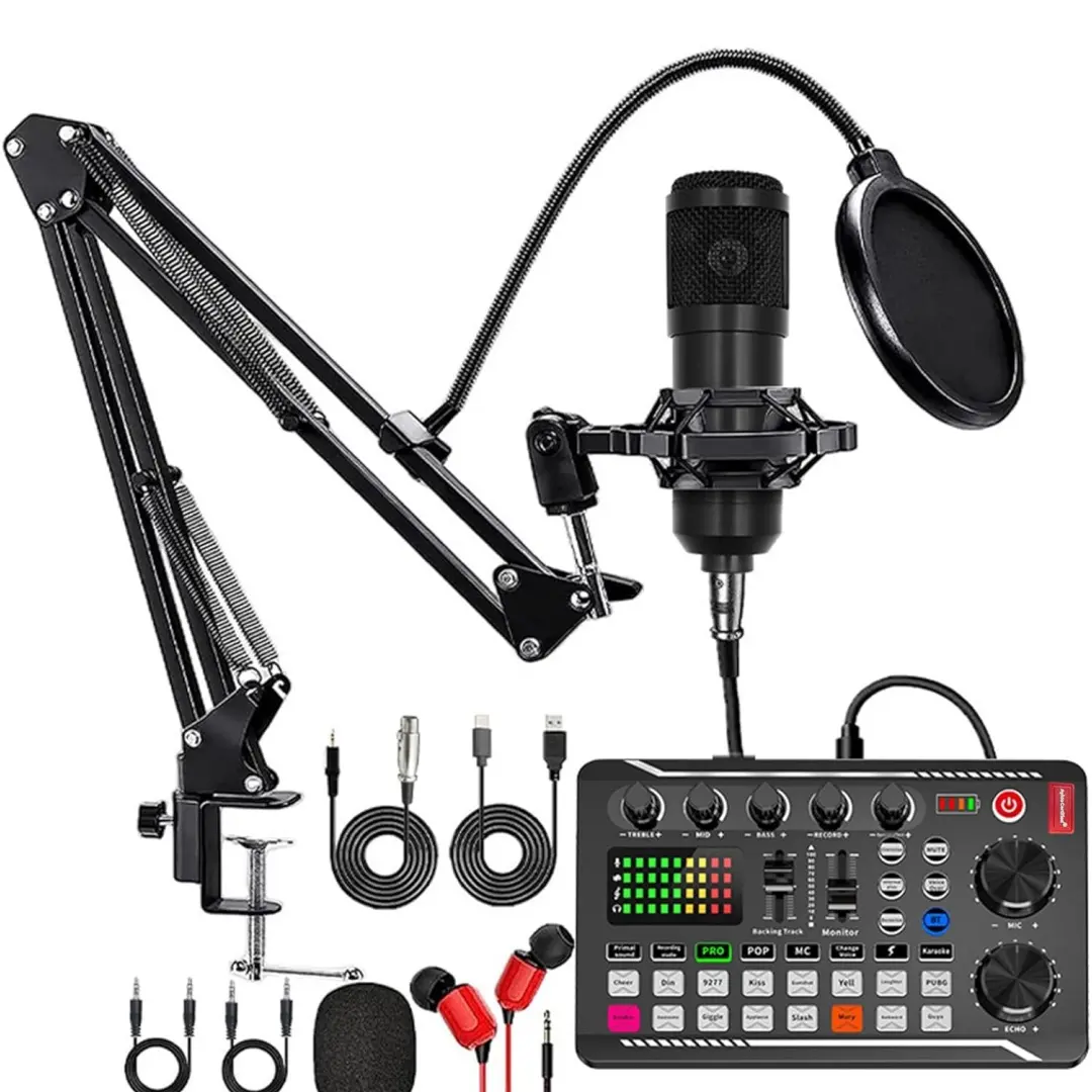 Podcast Equipment Bundle with BM800 Mic DJ Mixer Effects & Voice Changer, Live Sound Card Audio Mixer, Condenser usb Microphone Recording Studio Package for Live Streaming/Gaming/Podcast/Recording/Vocal/Game Voice/YouTube desk clamp#Summervibes