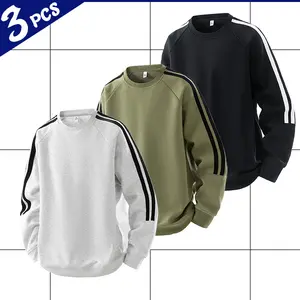 Three-pack striped crewneck sweatshirts—soft and skin-friendly, featuring classic stripes; perfect for school, commuting, and everyday outings! good graphic tees