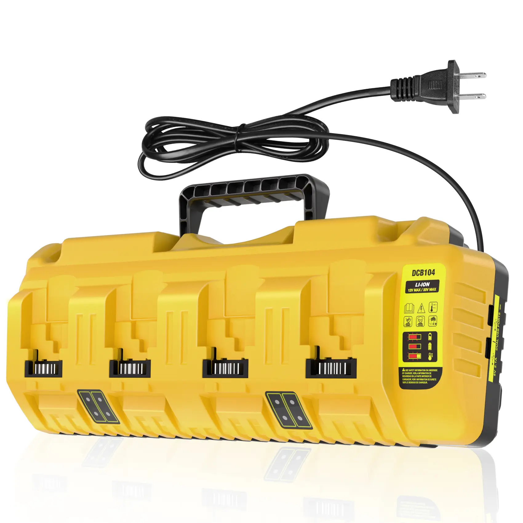 4-Slot Fast-Charging Multi-Port Power Tool Charger Station, Compatible with 18V/20V Lithium-Ion Packs, with Status Indicator, Over-Temperature Protection