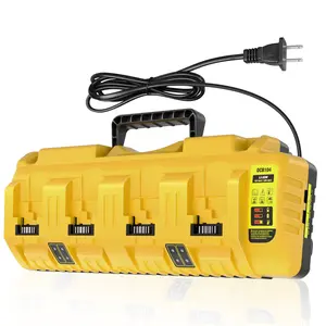 Multi-Port Rapid Battery Charger Station, four-slot fast charging, compatible with 18V/20V lithium battery packs, with status indicator and over-temperature protection (battery not included).