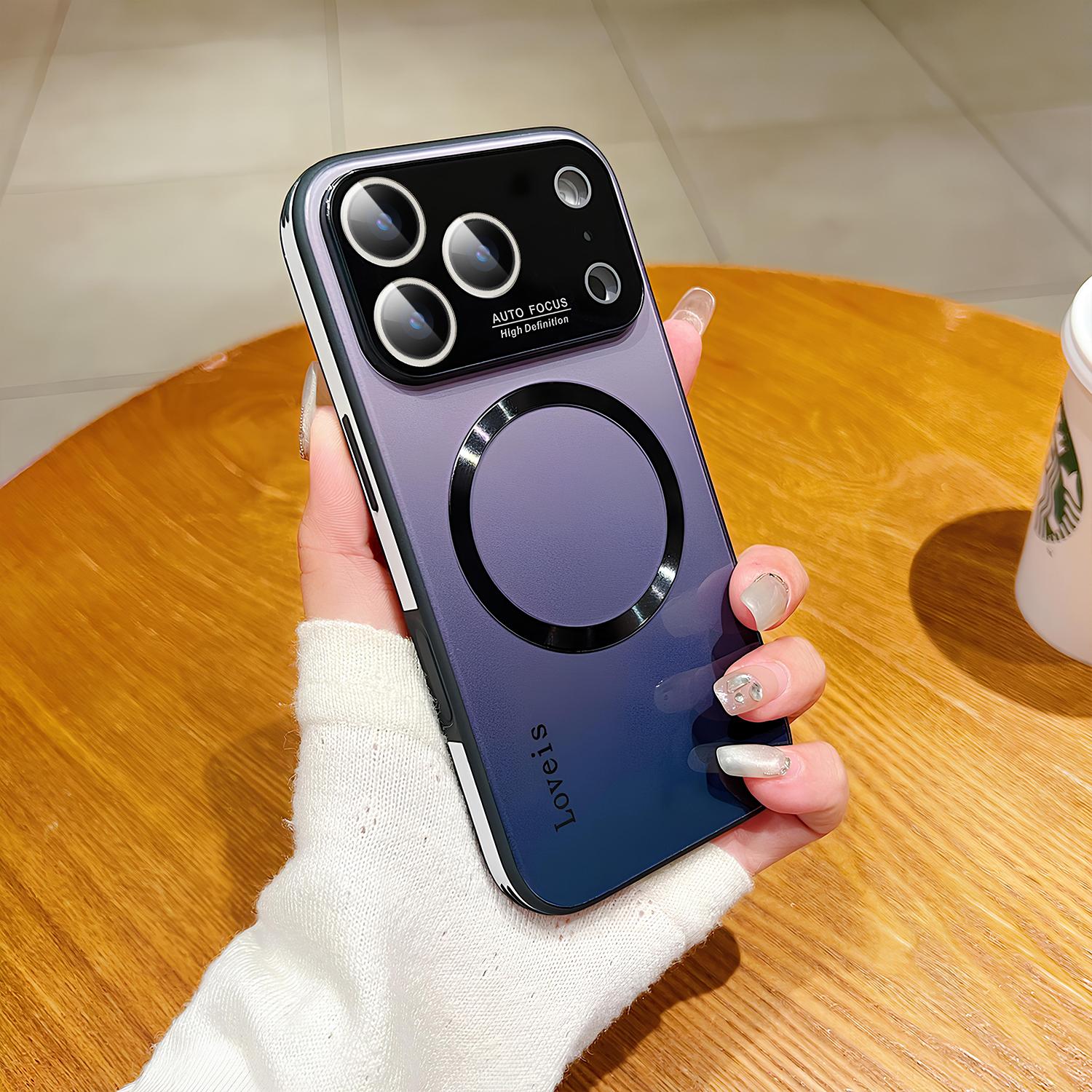 Magnetic Gradient Case For iPhone 17 Pro Max 17 Air 16 15 14 13 12 Pro Max with Full Camera Lens Protector [Compatible with MagSafe] Scratch Resistant Gradient Glass Back Cover