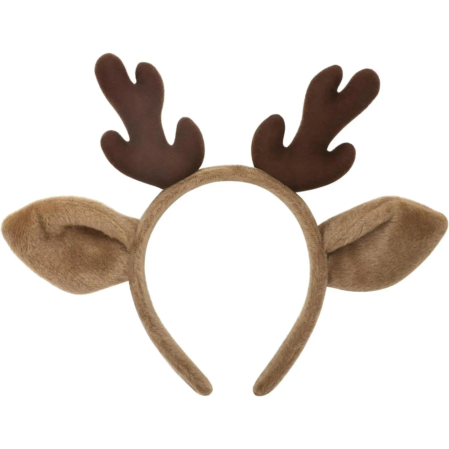 Plush Reindeer Antler Headband for Men and Women, Cute Christmas Deer Ear Costume Head Accessories for Kids(dark brown)