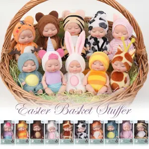 6/10 Pcs Mini Easter Reborn Cute Black Reborn for Easter Basket Stuffer Realistic Animal Dolls Fairy Princess Doll for Girls Party Exchange Gift Idea Birthday Party Gift Creative Holiday Party Supplies Emotional Companionship Gift