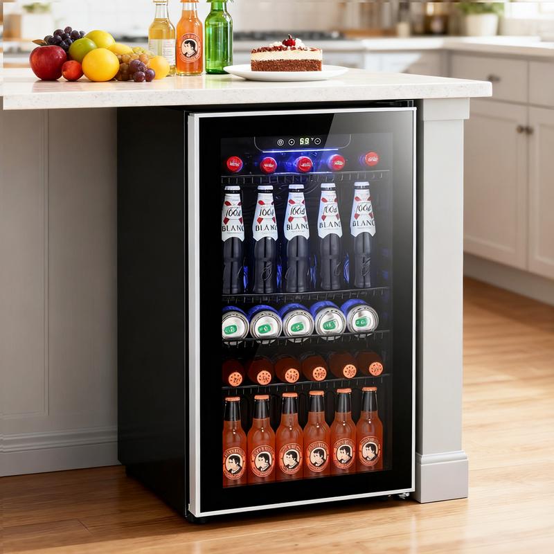 Kismile 18L Beverage Refrigerator Cooler 24Can Mini Fridge with Quiet Compressor LED Light Freestanding Small Fridge for Home Bar 40-61°F Electronic Temperature Control
