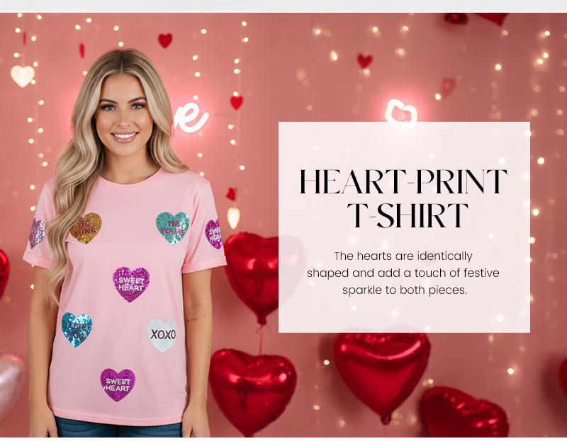 Dear-Lover Women's Pink Glitte Sequin Romantic Letters Heart Graphic Round Nreck Pullover Sweatshirt, Valentines Lettering Heart Patched Pattern Crewneck T Shirt