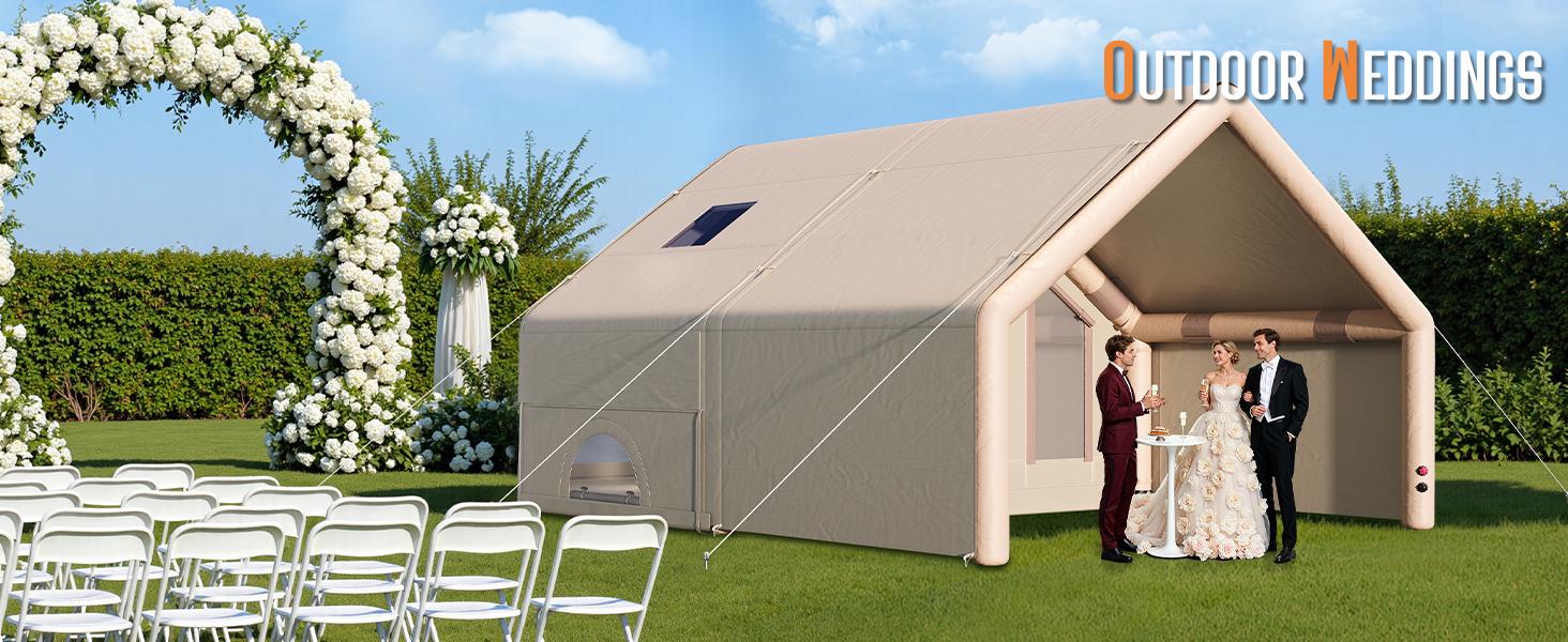 AMERLIFE Inflatable Tent for Camping, Large Blow Up Tent with Easy Setup Pump, Skylight, Stove Jack, Doors, Waterproof Oxford Outdoor Cabin, Ideal for Family, Emergency Shelter, Glamping