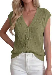 BTFBM Sweater Vest Women V Neck Cap Sleeve Button Down Knit Tops Spring Summer 2026 Loose Lightweight Cardigan Vests
