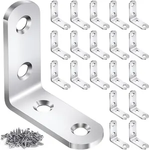 20PCS L Bracket Corner Brace Sets, Stainless Steel L Brackets for Wood Shelves, 90 Degree Right Angle Bracket with 80 Screws, Metal Corner Brackets for Furniture Cabinet Drawer Chair (1.57X1.57 In) DOUDOULE