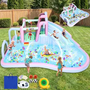 AKEYDIY Giant Inflatable Water Slide, 21Ft x15Ft Pink Blue Bounce House Water Park Kids 3-10 with 950w Blower, Climbing Walls, Blow up Water Slides Outdoor Fun for Kids Backyard Gifts,Water Slide for Girls,Kids Birthday Party Set Up