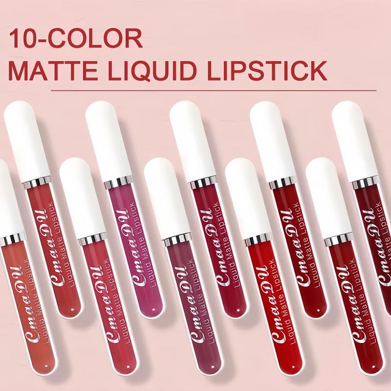 10 Pcs Matte Lipstick Cosmetic Long Lasting Waterproof Lip Glaze Nonstick Easy To Apply Long Lasting Lipgloss Suitable For Beginners Beauty Makeup