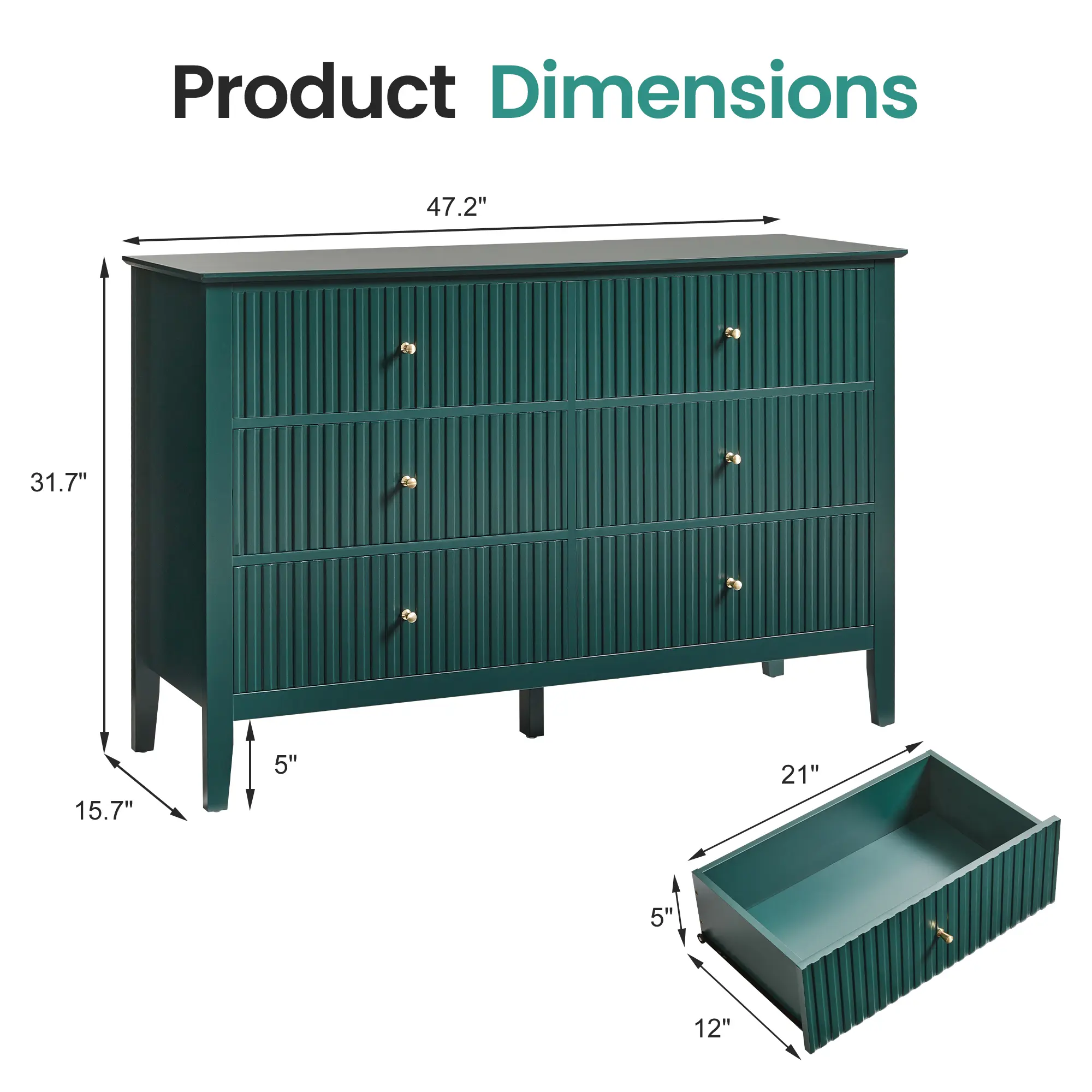 NO Mirror-6 Drawers-Green