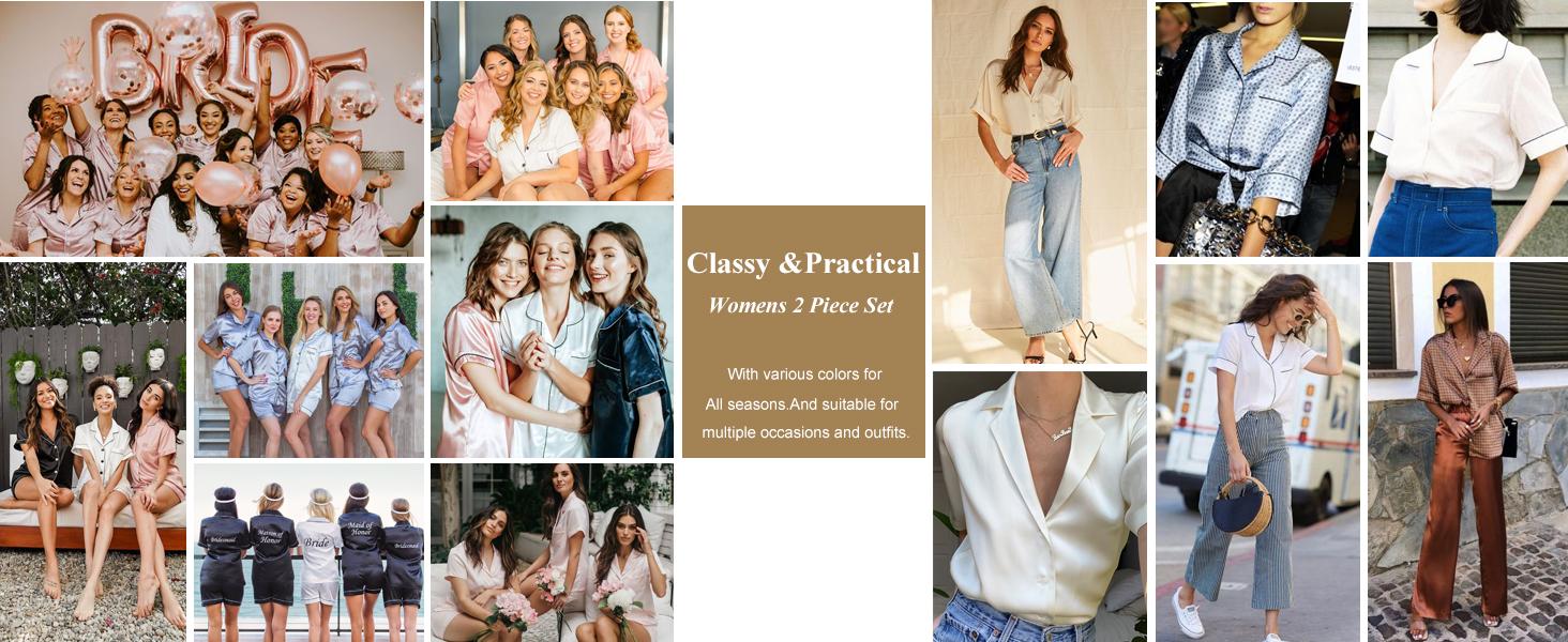 Ekouaer Women's Pajamas Set Silk Satin Pjs Button Down Sleepwear with Shorts 2 Piece Set Loungewear Pajama Set Comfort Womenswear women's  pajamas