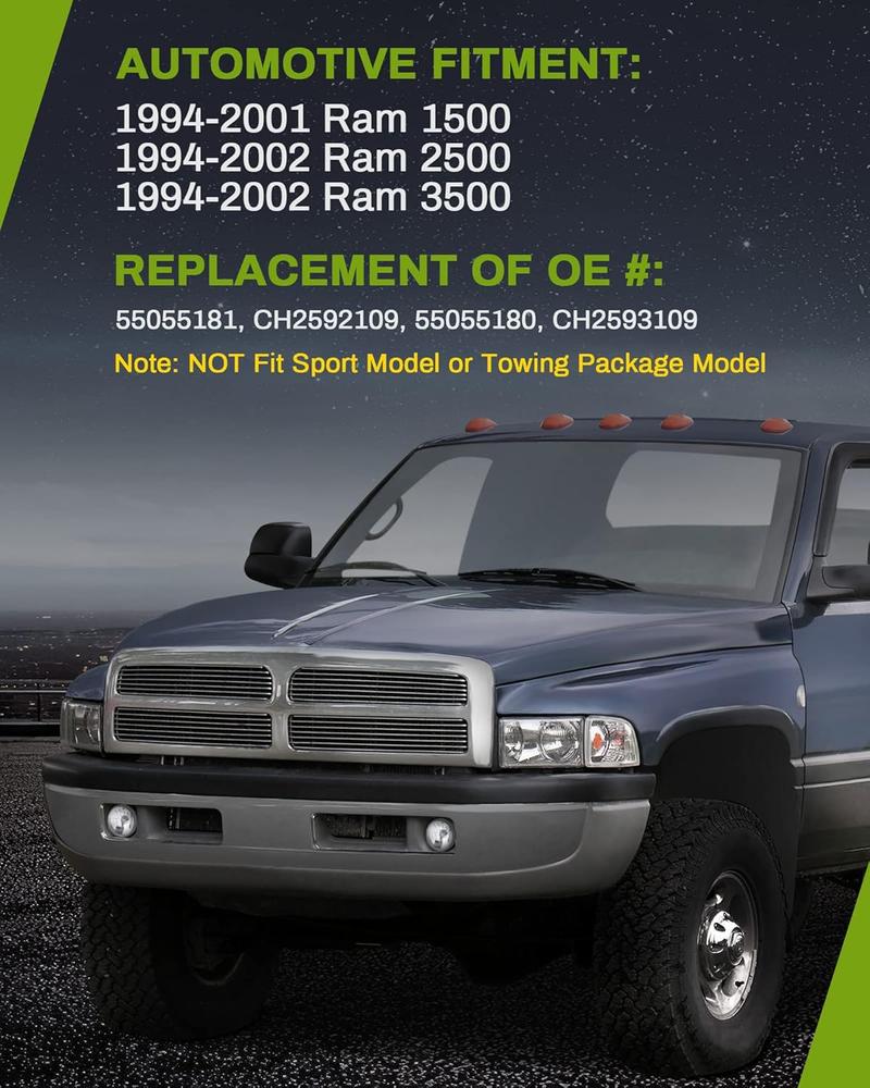 YITAMOTOR Fog Lights Compatible with 1994-2001 Dodge Ram 1500/1994-2002 Dodge Ram 2500 / Ram 3500 Fog Lamps Replacement (Only fit Without Sport Package model)