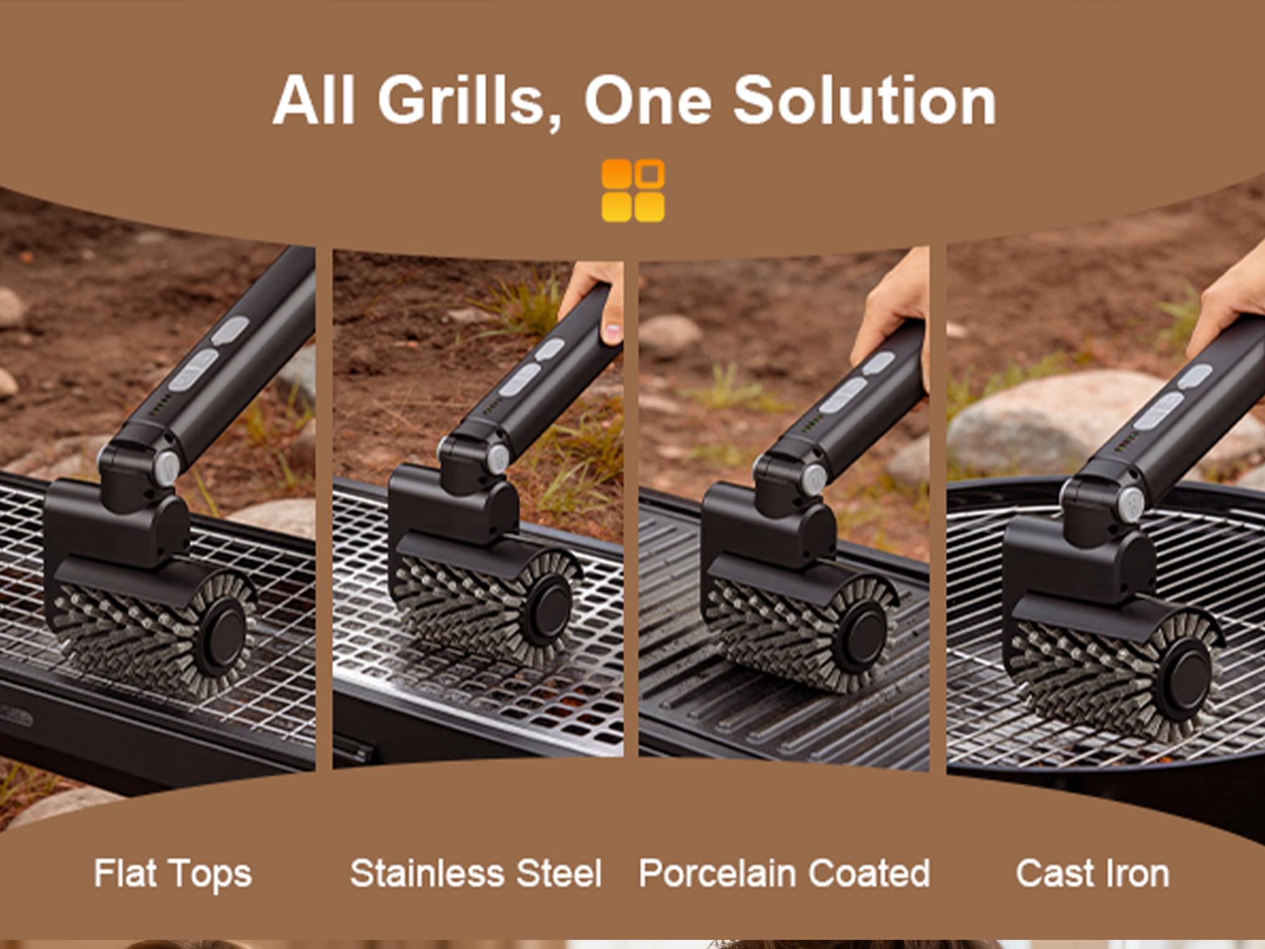 IJF Heavy Duty Electric Rotating Grill Brush Cordless, Powerful BBQ & Griddle Power Scrubber, 120–150 Min Battery Life, No Loose Bristles, 3 Cleaning Attachments