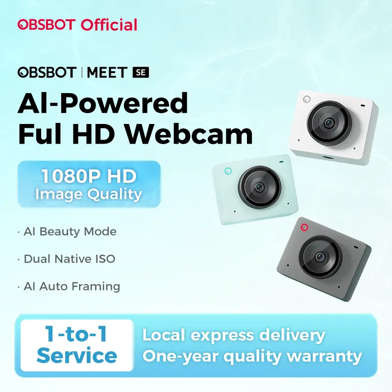 OBSBOT Meet SE 1080P Webcam with AI Framing Streaming Camera, 1/2.8" Sensor, Beauty Mode, Gesture Control, DOL HDR, Web Camera for Desktop and Gaming