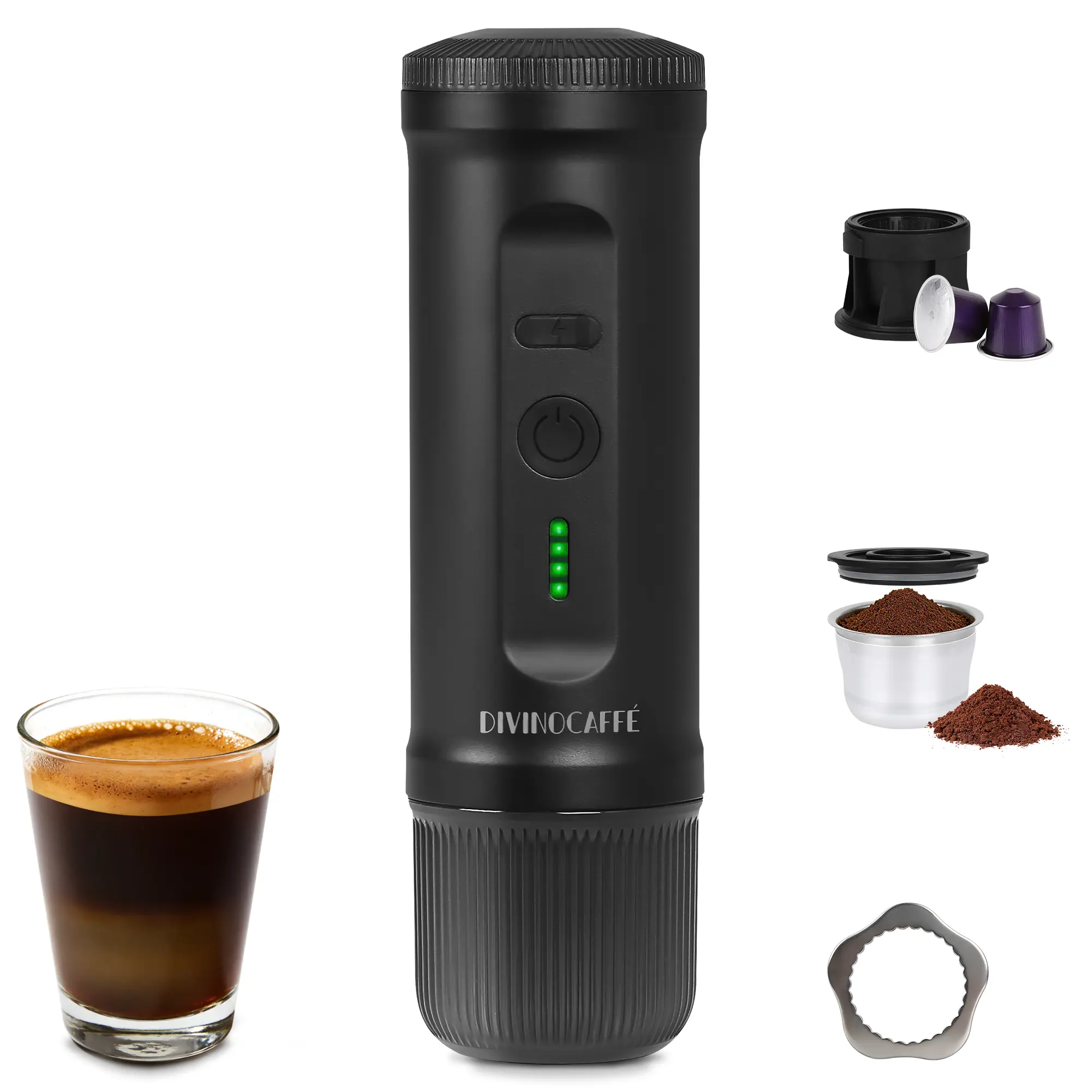 Wireless Small Size Compact Portable Heated Coffee Machine - Smart Control, Dual-Use for Nespresso Capsules & Ground Coffee, Camping Travel Essential Kitchen Appliance
