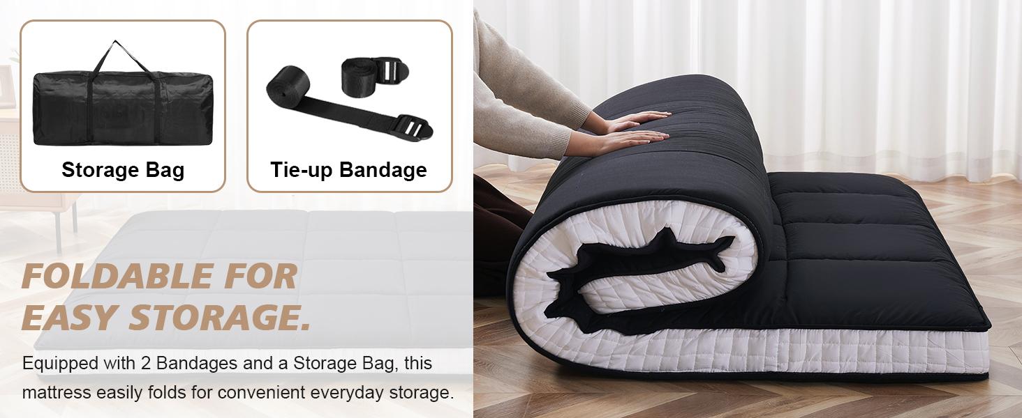 Lilypelle Japanese Floor Mattress Futon Mattress, Foldable Mattress Topper Thicken Tatami Mat Roll Up Mattress, Folding Sleeping Pad Breathable Floor Lounger Guest Bed for Camping Couch, Twin Full Queen